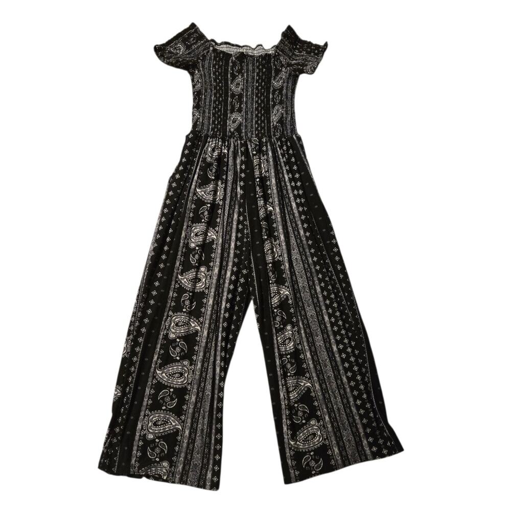 J for Justify black and white paisley jumpsuit with pockets, size large - Picture 2 of 5